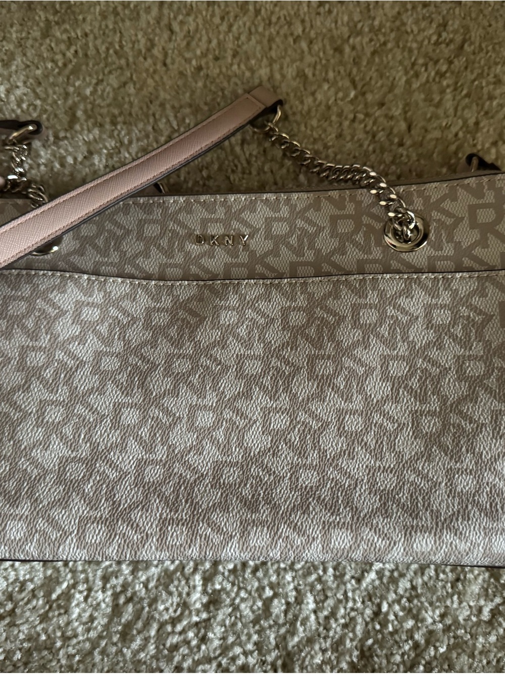 DKNY Blush Logo Tote with Chain-Accent Straps